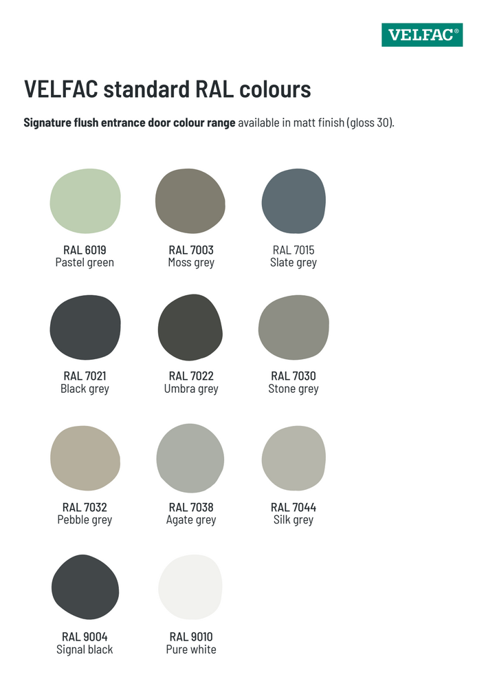 Standard RAL colour chart for Signature entrance doors